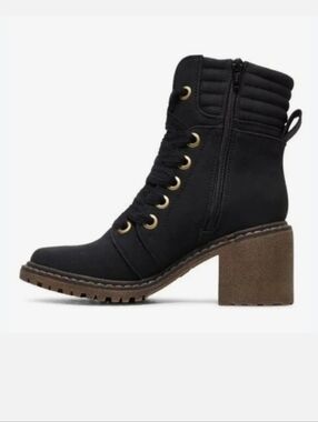 Roxy Eddie Heeled Lace Up Bootie Vegan Leather Black  Size 6